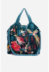 Johnny Was Ashira Velvet Tote Bag Deep Teal Blue Floral Handbag Purse NEW