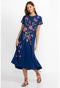 Johnny Was Gracey Crew Neck Swing Long Dress Sailor Blue Floral Embroidered New