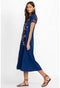 Johnny Was Gracey Crew Neck Swing Long Dress Sailor Blue Floral Embroidered New