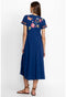 Johnny Was Gracey Crew Neck Swing Long Dress Sailor Blue Floral Embroidered New