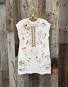 Johnny Was Lemona Dress Floral Embroidery Linen Natural Button Front Flowers New
