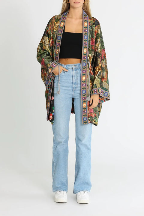 Johnny Was Parrot Talullah Jacket Reversible BLACK KIMONO SILK New