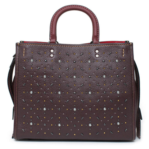 Coach Rogue Prairie Rivets Tote Bag Dark Red Oxblood Shoulder Handbag Purse NEW