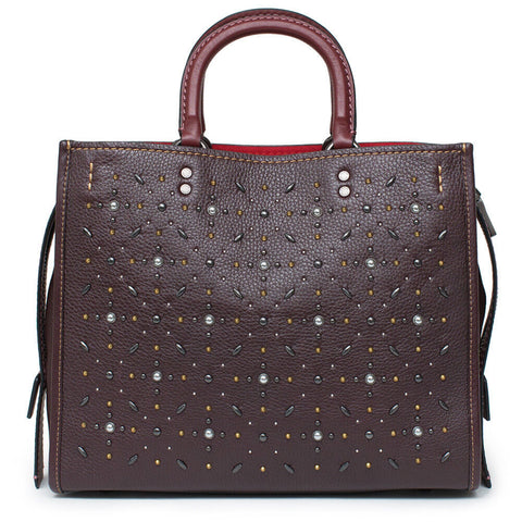 Coach Rogue Prairie Rivets Tote Bag Dark Red Oxblood Shoulder Handbag Purse NEW