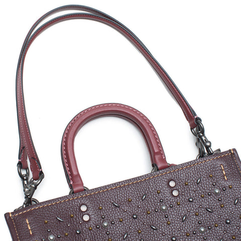 Coach Rogue Prairie Rivets Tote Bag Dark Red Oxblood Shoulder Handbag Purse NEW