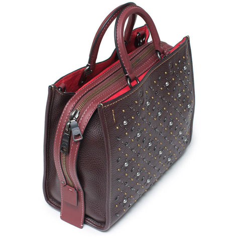 Coach Rogue Prairie Rivets Tote Bag Dark Red Oxblood Shoulder Handbag Purse NEW