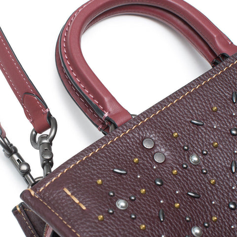 Coach Rogue Prairie Rivets Tote Bag Dark Red Oxblood Shoulder Handbag Purse NEW