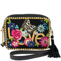 Mary Frances Love Is Love Crossbody Handbag Black Floral Butterfly Bag New