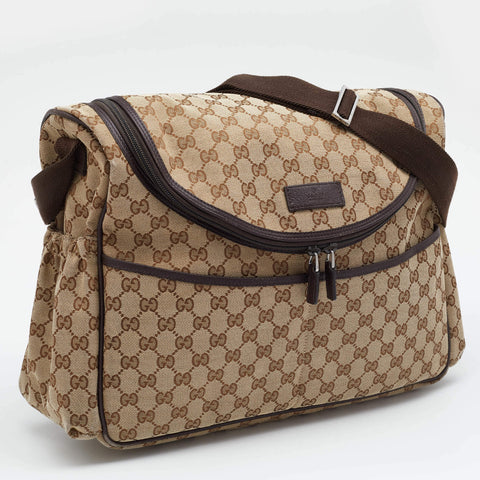 Gucci GG Supreme Canvas Diaper Bag Brown Beige Handbag Baby Changing Pad Italy NEW