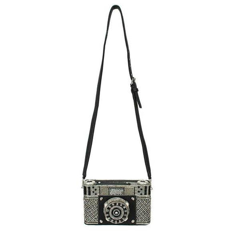 Mary Frances Picture Beaded Crossbody Bag Silver Special Black Camera Handbag New
