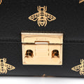 Gucci Calfskin Bee Star Print Padlock Wallet Leather Black Gold New