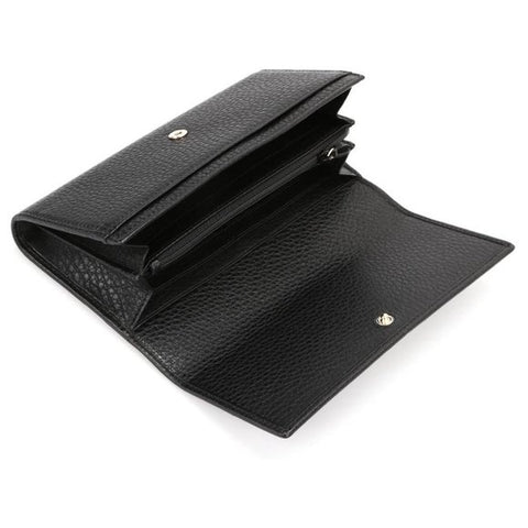Gucci Soho Black Pebbled Leather Long Wallet Flap GG Large Authentic Italy NEW