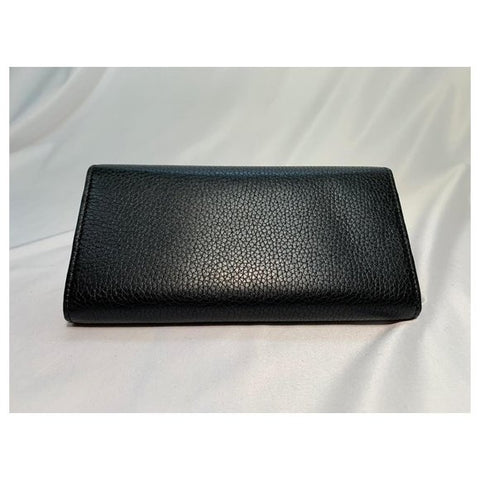 Gucci Soho Black Pebbled Leather Long Wallet Flap GG Large Authentic Italy NEW