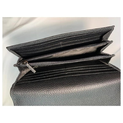Gucci Soho Black Pebbled Leather Long Wallet Flap GG Large Authentic Italy NEW