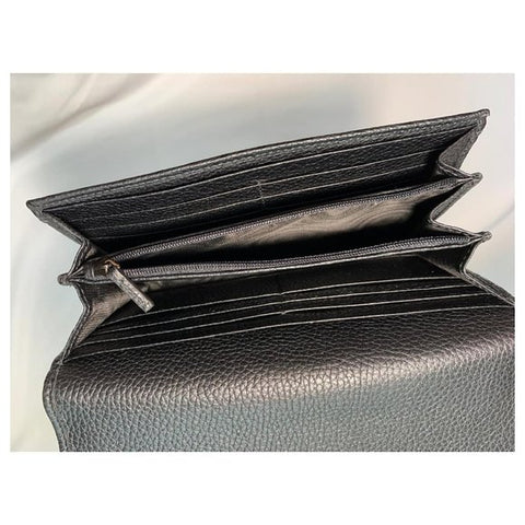 Gucci Soho Leather Black Long Wallet Flap GG Large Snap Italy Pebble New