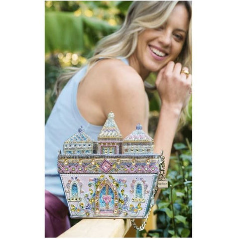Mary Frances Castles in The Air Handbag Silver Beaded Leather Gold Bag Purse NEW