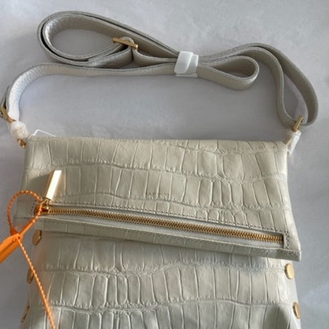 Hammitt Leather Handbag Vip Medium Calla Lily Crocco White Bag Brushed Gold New
