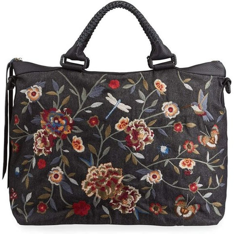 Johnny Was Molly Overnight Tote Bag Weekender Leather Handbag Purse Black NEW