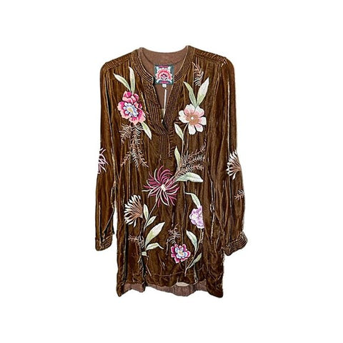 Johnny Was Meriah Velvet Duster Coat Long Floral Embroidery Jacket Black Top NEW
