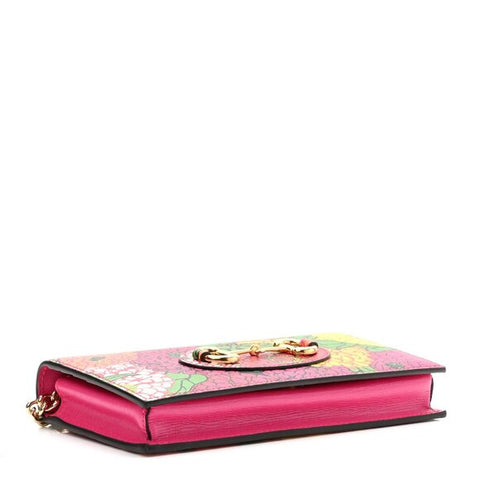 Gucci x Ken Scott Horsebit 1955 Wallet Leather Floral Gold Pink Italy Purse NEW