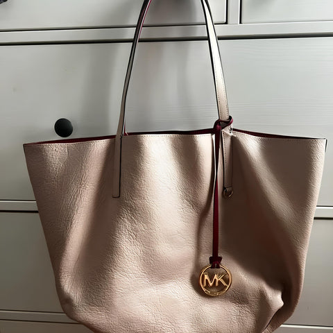 Michael Kors Merlot Pastel Pink Izzy Large Bag Reversible Tote Handbag Purse New