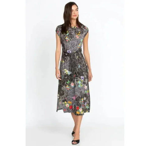 Johnny Was Zippy Favorite Flower Black Gray V Floral Swing Shirt Top Tee XXL NEW