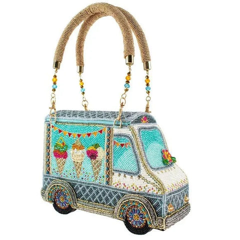 Mary Frances Here's the Scoop Beaded Ice Cream Truck Handbag Blue Bag Purse NEW