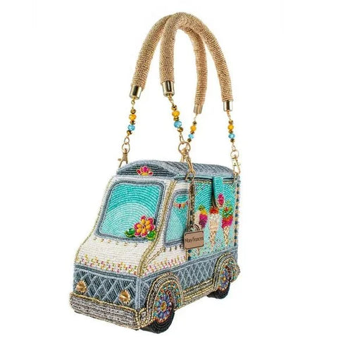 Mary Frances Here's the Scoop Beaded Ice Cream Truck Handbag Blue Bag Purse NEW