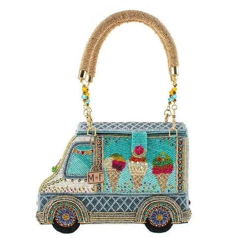 Mary Frances Here's the Scoop Beaded Ice Cream Truck Handbag Blue Bag Purse NEW