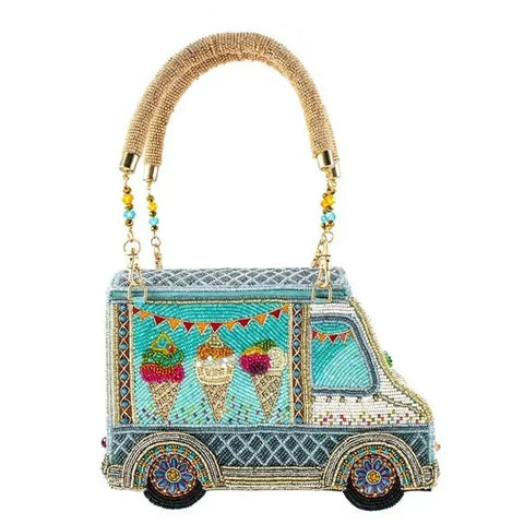 Mary Frances Here's the Scoop Beaded Ice Cream Truck Handbag Blue Bag Purse NEW