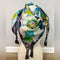 Johnny Was Jenn Scarf Flowers Silk Square Large Floral Beige Blue Tassels NEW