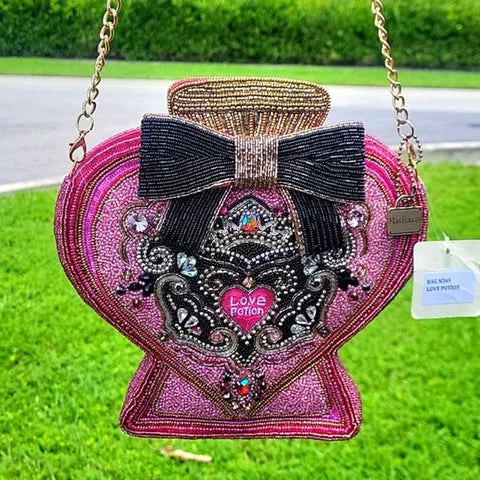 Mary Frances Love Potion Perfume Bottle Beaded Handbag Pink Black Bag Purse NEW