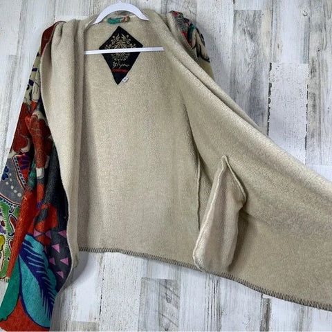 Johnny Was Peace Love Cozy Sherpa Pullover Hoodie Pocket Jacket Black Floral NEW