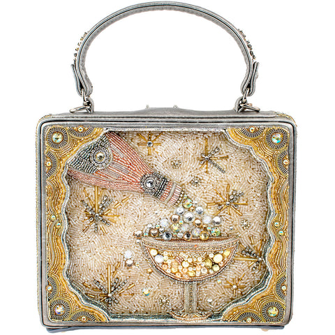 Mary Frances Make It Pop Top Handle Handbag Party Drink Silver Bag New