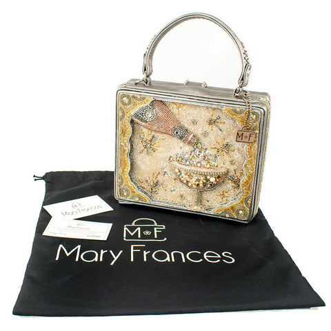 Mary Frances Make It Pop Top Handle Handbag Party Drink Silver Bag New