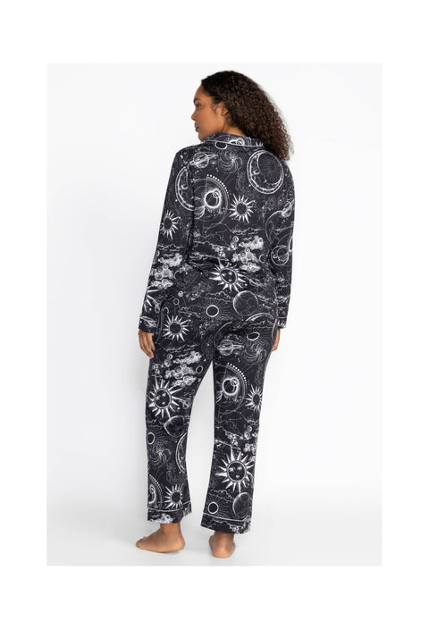 Johnny Was Carly Mina PJ Set Long Cotton Sun Home Lounge Sleepwear Black NEW