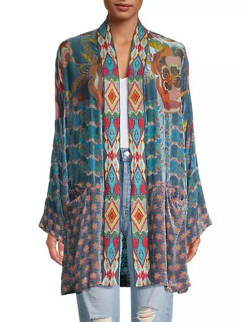 Johnny Was Vember Burnout Benet Kimono Jacket Flower Embroidery Blue Floral XXL NEW