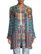 Johnny Was Vember Burnout Benet Kimono Jacket Flower Embroidery Blue Floral NEW