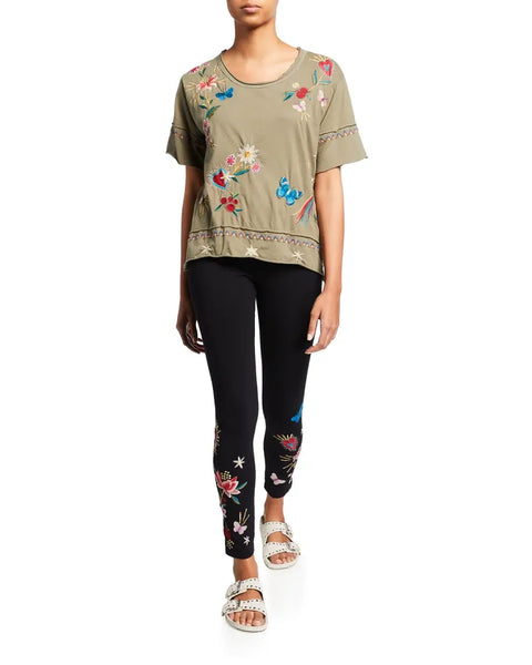 Johnny Was Flower Adara Legging Embroidery Leggings Floral Black Pant XXL NEW