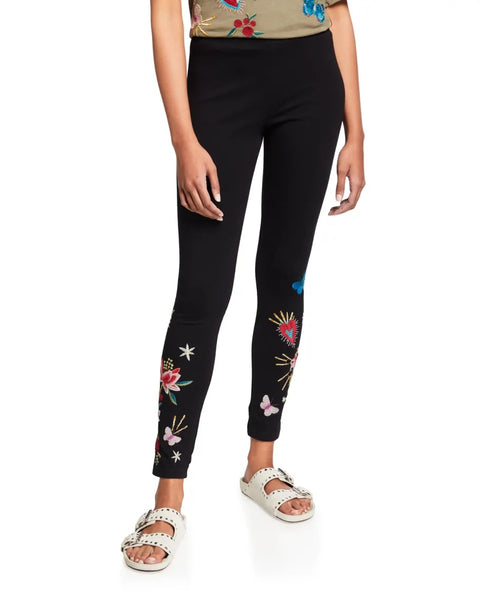 Johnny Was Flower Adara Legging Embroidery Leggings Floral Black Pant XXL NEW