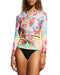 Johnny Was Swim Long Sleeve Japer Surf Shirt Ocean Rash Guard Top Red Floral Blue L NEW