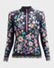 Johnny Was Butterfly Surf Shirt Swimwear Zipper Long Floral Black Rash Guard NEW