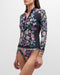 Johnny Was Butterfly Surf Shirt Swimwear Zipper Long Floral Black Rash Guard NEW