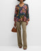 Johnny Was Delfino V Neck Kimono Sleeve Tee Flowers Blue Top Floral Shirt New