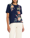 Johnny Was Ishani Navy Blue Night Tee Short Floral Embroidered Cotton Shirt Top NEW