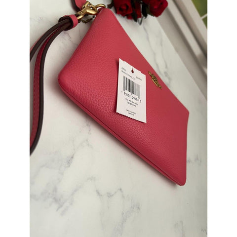 Coach Wristlet Small Wallet Pebbled Leather Zip Handbag Watermelon Pink Bag NEW
