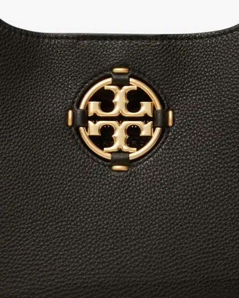 Tory Burch Miller Small Hobo Bag Leather Black Gold Shoulder Handbag Purse NEW