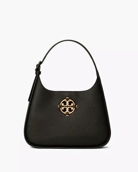 Tory Burch Miller Small Hobo Bag Leather Black Gold Shoulder Handbag Purse NEW