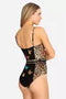Johnny Was Sandra One Piece Swimsuit Floral Black Leopard Flowers Swimwear Small NEW