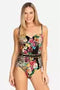 Johnny Was Sandra One Piece Swimsuit Floral Black Leopard Flowers Swimwear Small NEW
